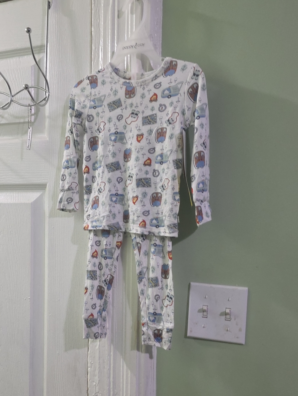Kids Long Sleeve White Pajama Set with Blue & Orange Print